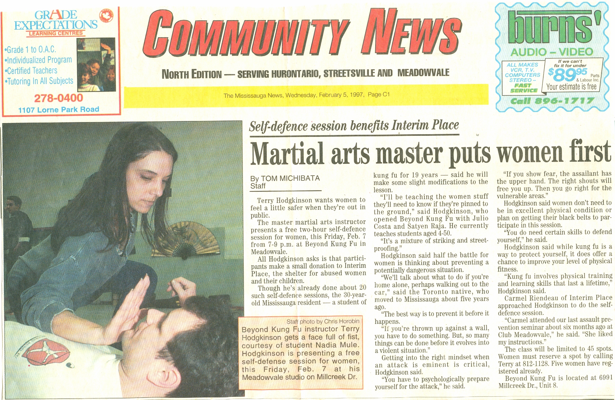 Terry Hodgkinson's women's self defence training in the newspaper 